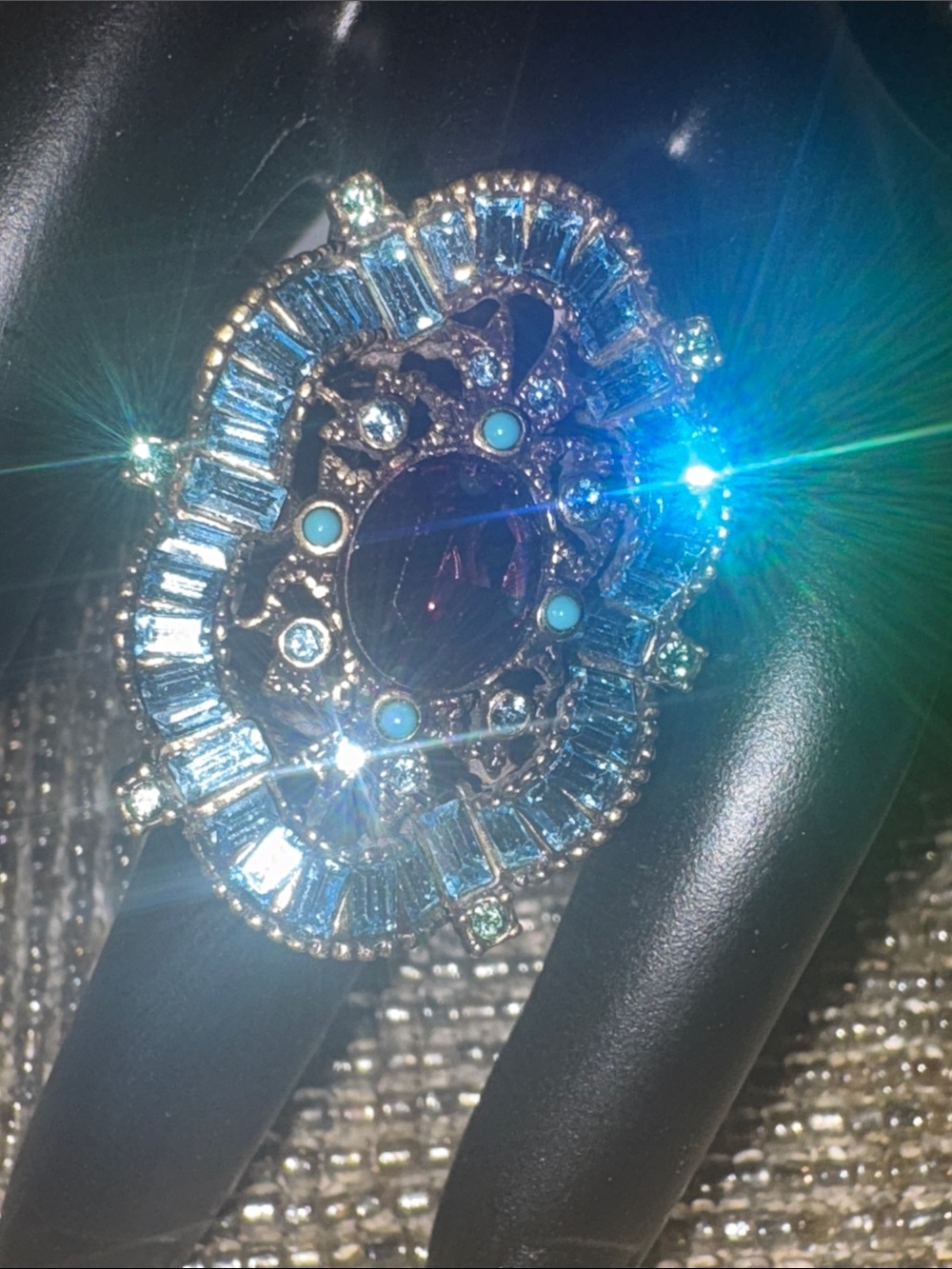 Heidi Daus Blue, Purple and Turquoise Crystal Cocktail Ring